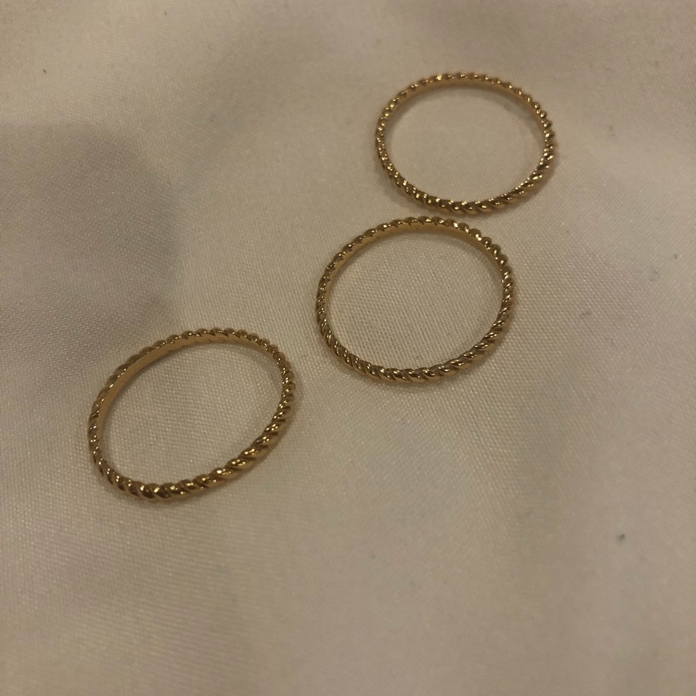 3 Stone and Strand 14k gold stacking rings